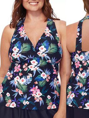 Island Escape Plus Size Floral-Print H-Back Tankini Top NWT Sz 20W